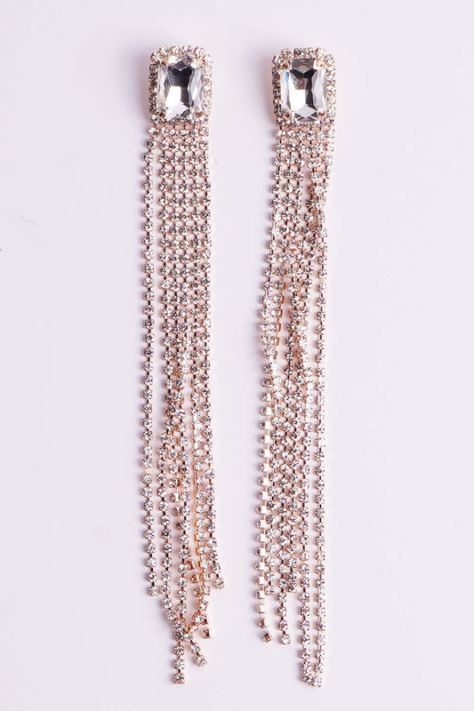 Gold Rhinestone Tassel Earrings