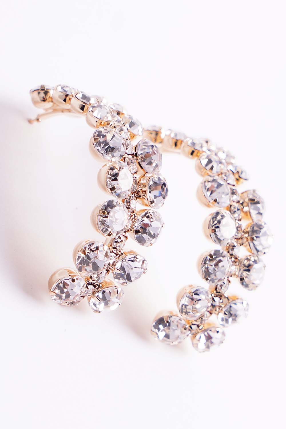 Gold Crescent Rhinestone Hoop Earrings