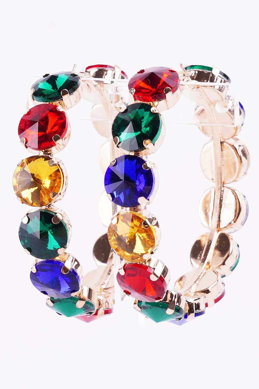 Multi Color Rhinestone Hoop Earrings