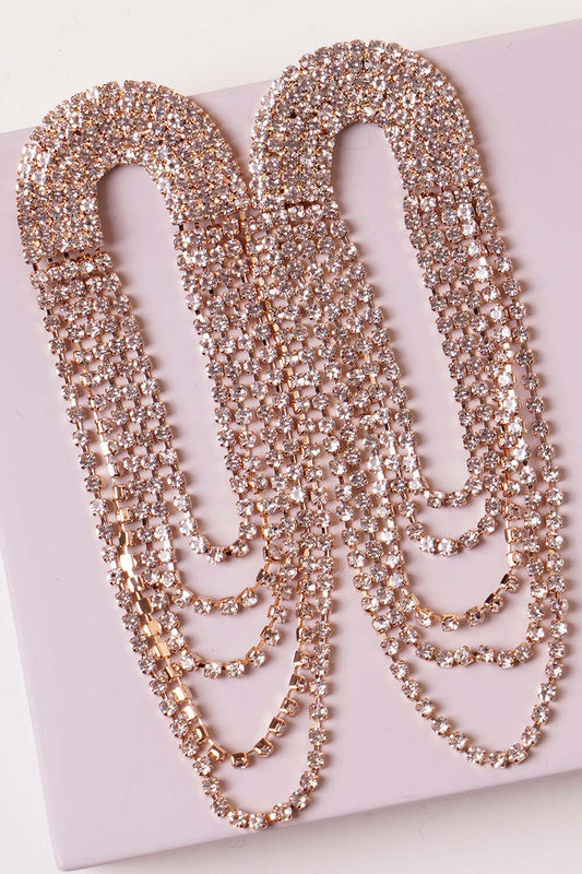 Gold Rhinestone Arch Tassel Earrings