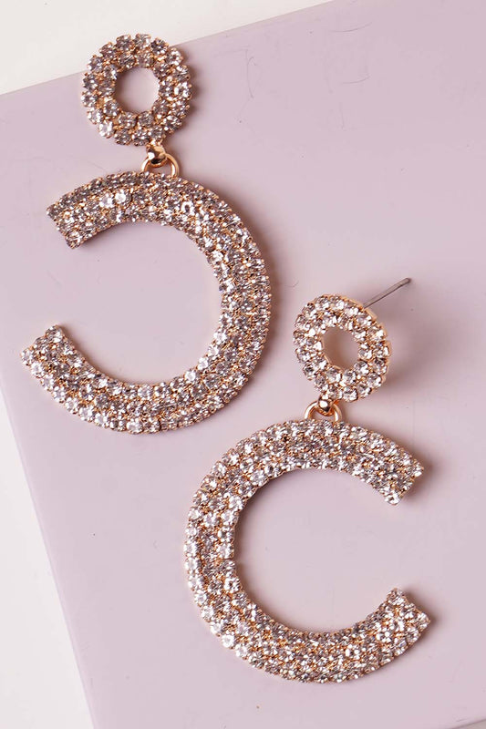 Gold Rhinestone Half Dangle Hoop Earrings
