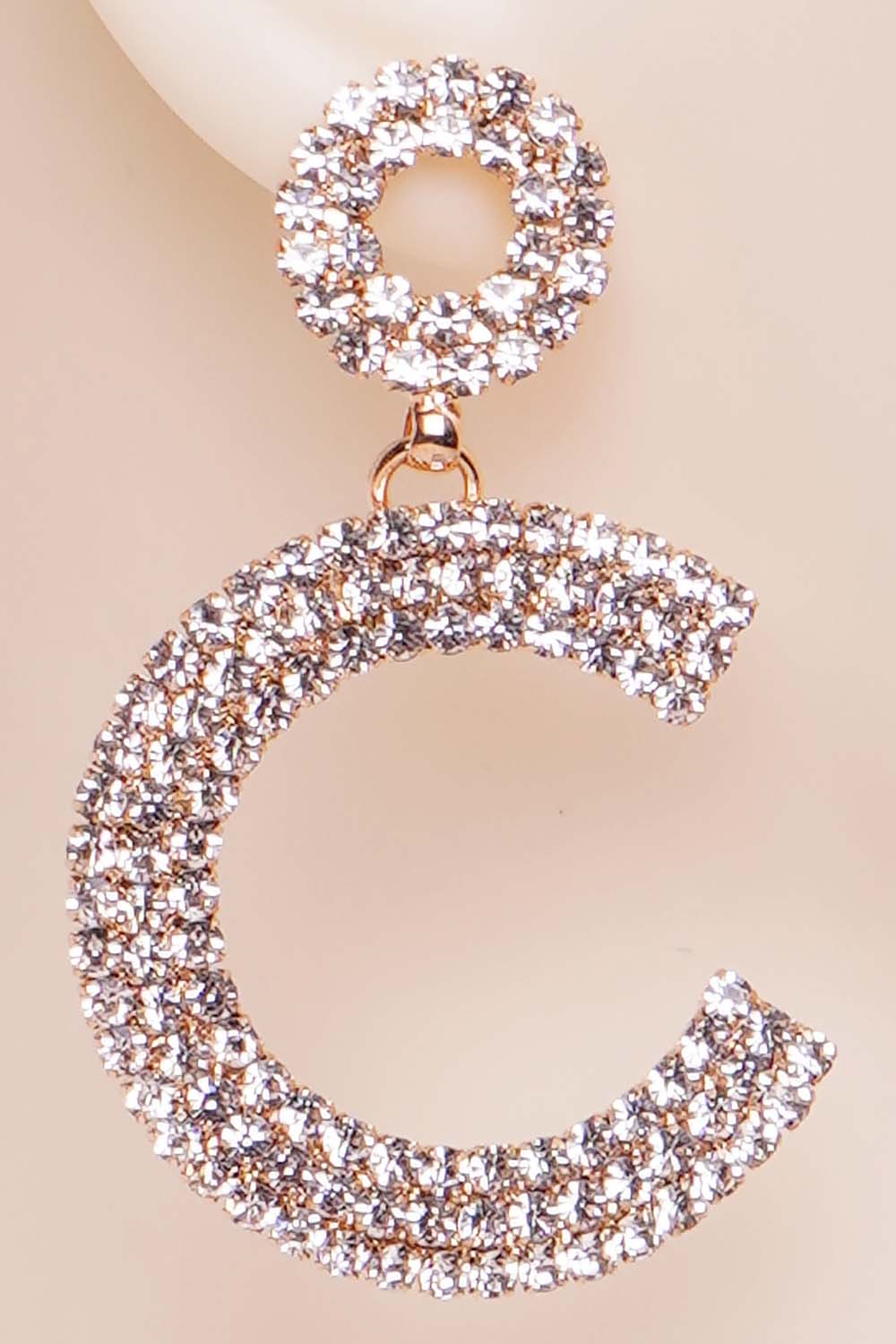 Gold Rhinestone Half Dangle Hoop Earrings