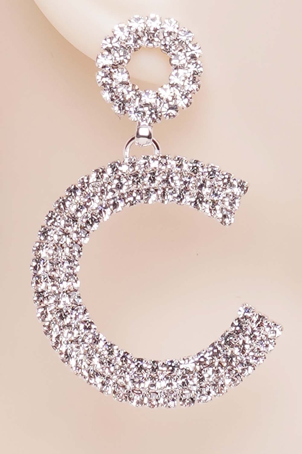 Silver Rhinestone Half Dangle Hoop Earrings
