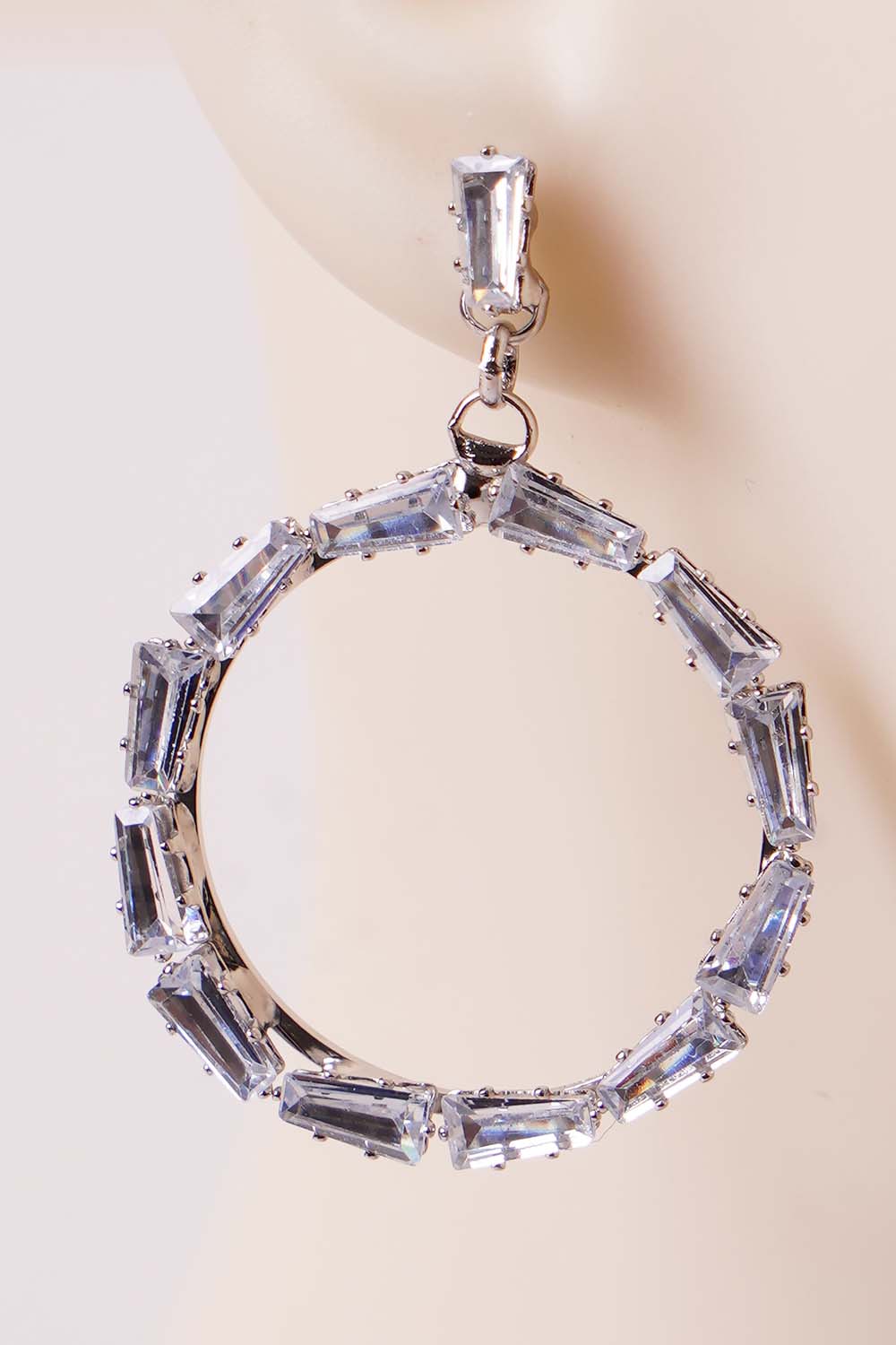 Silver Cubic Zirconia Dangle Hoop Earrings