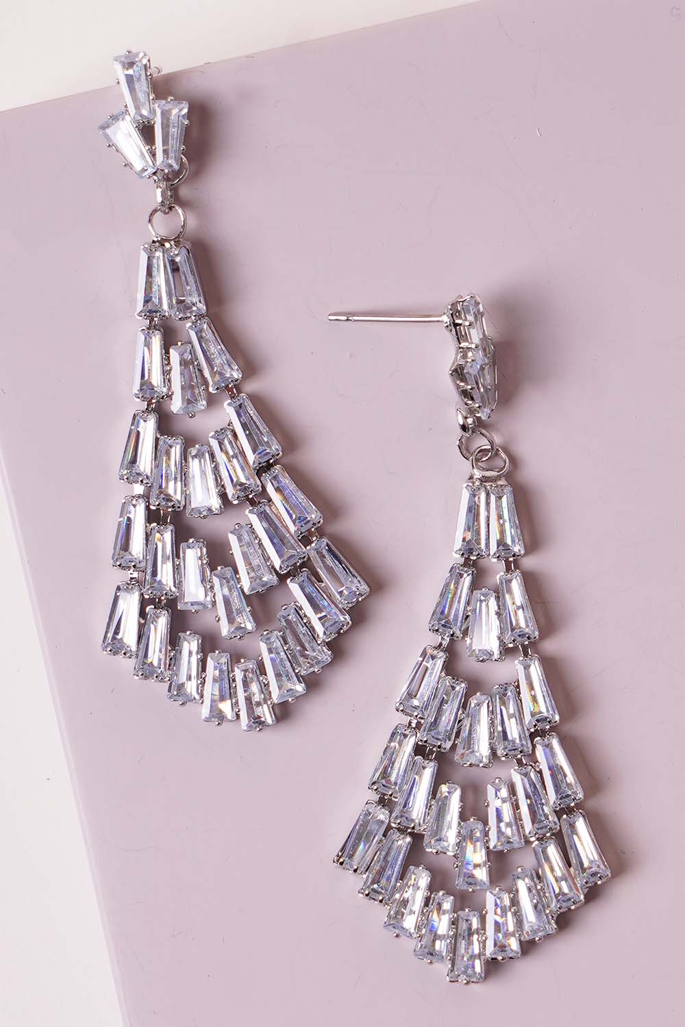 Silver Cubic Zirconia Rhombus Dangle Earrings