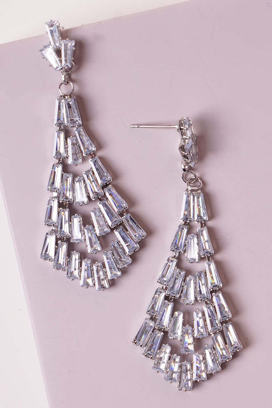 Silver Cubic Zirconia Rhombus Dangle Earrings