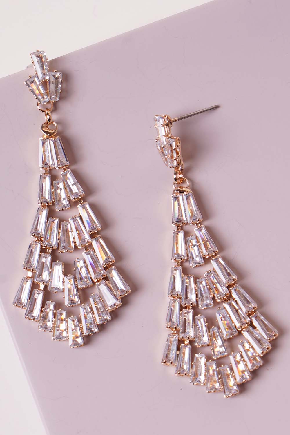 Gold Cubic Zirconia Rhombus Dangle Earrings