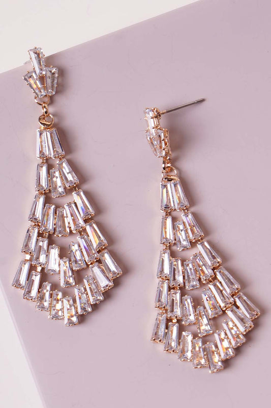 Gold Cubic Zirconia Rhombus Dangle Earrings