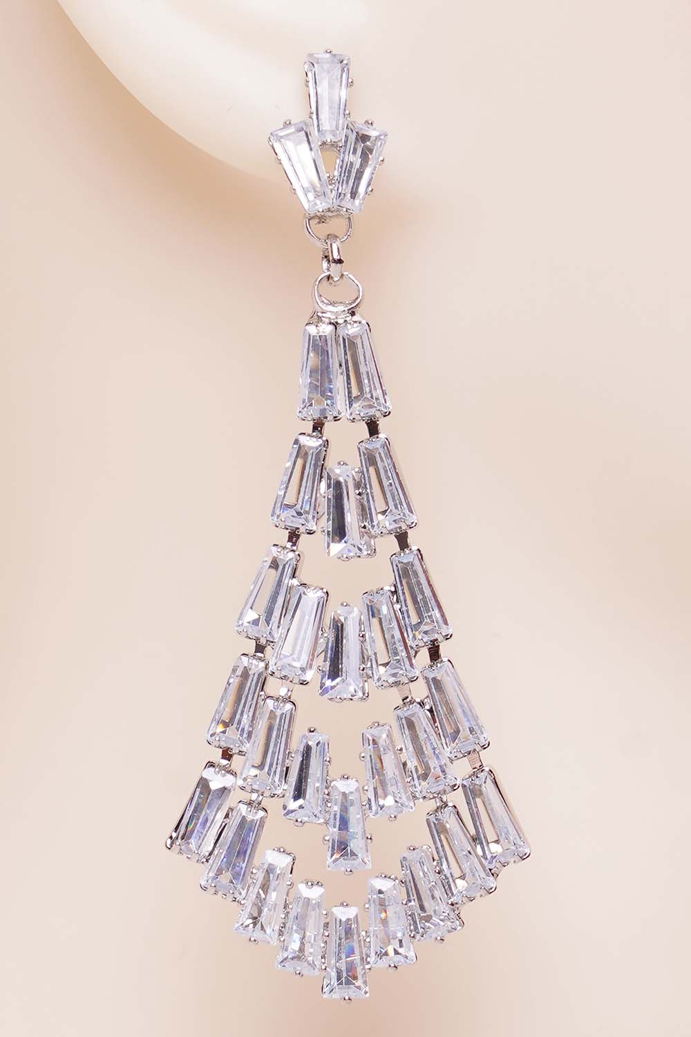 Silver Cubic Zirconia Rhombus Dangle Earrings