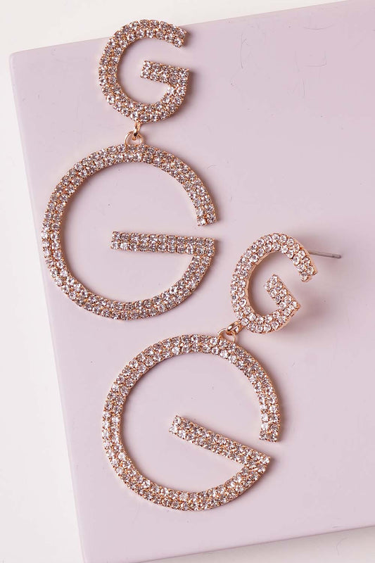 Gold Rhinestone Dangle Earrings