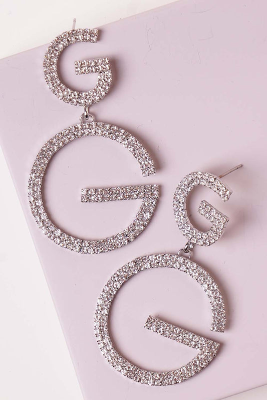 Silver Rhinestone Dangle Earrings