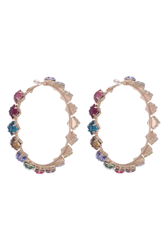 Multi Color Rhinestone Hoop Earrings