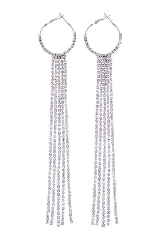 Silver Rhinestone Tassel Earrings