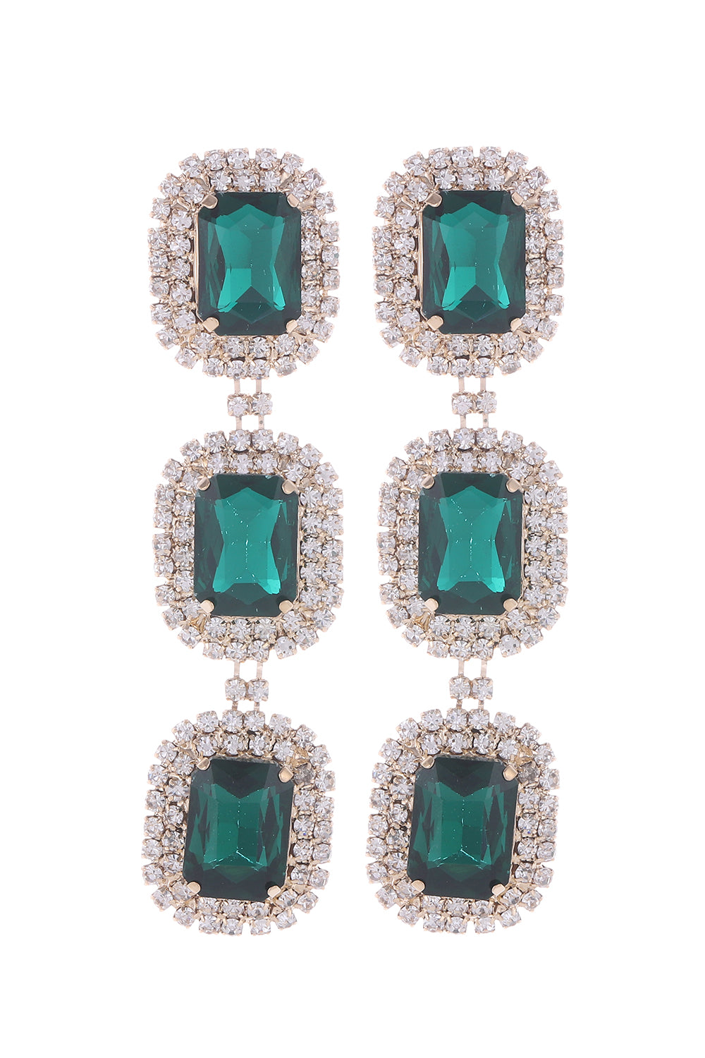 Green Statement Rhinestone Dangle Earrings