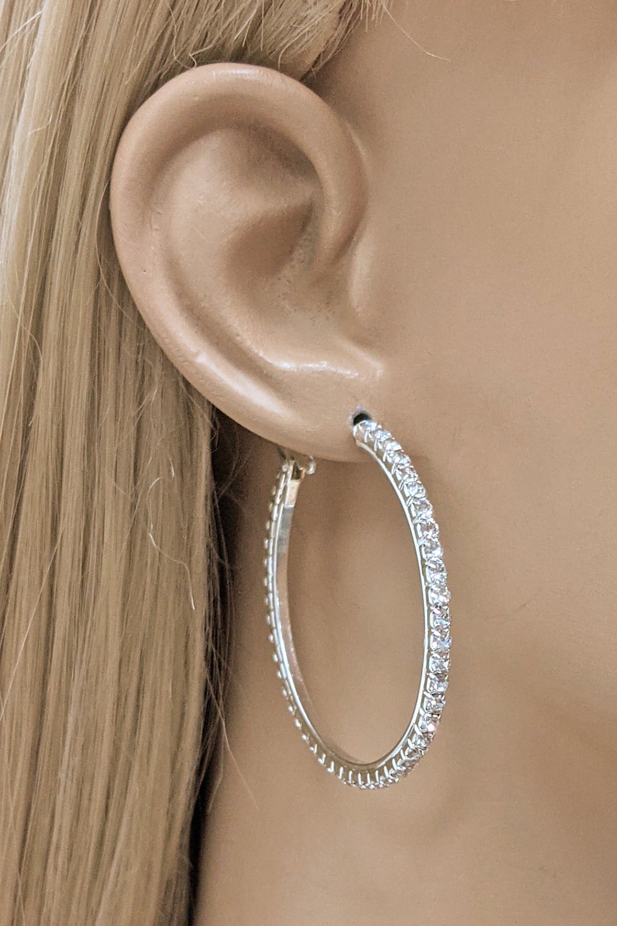 Silver Rhinestone Hoop Earring