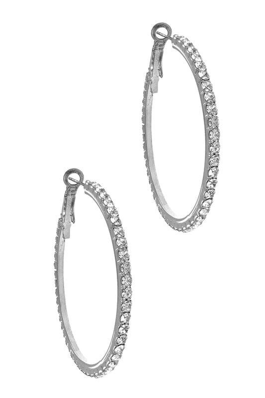 Silver Rhinestone Hoop Earring