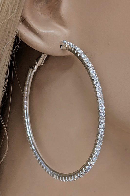 Silver Rhinestone Hoop Earring