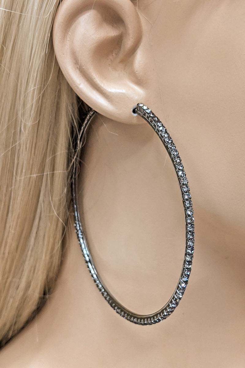 Black Rhinestone Hoop Earring