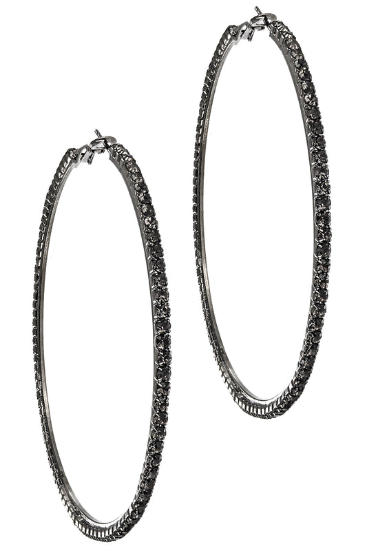 Black Rhinestone Hoop Earring
