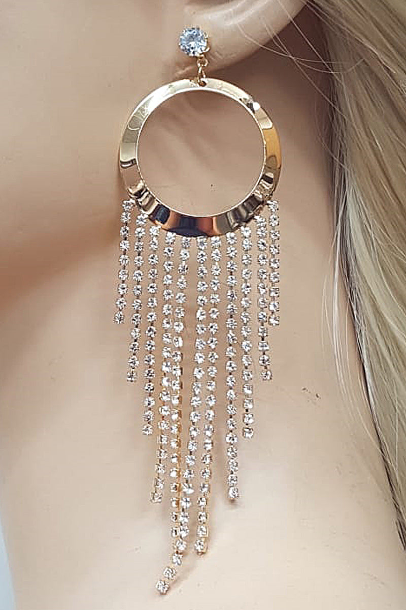 Gold Rhinestone Tassel Earrings