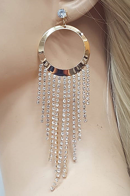 Gold Rhinestone Tassel Earrings