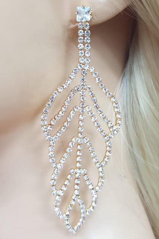 Gold Rhinestone Leaf Earrings