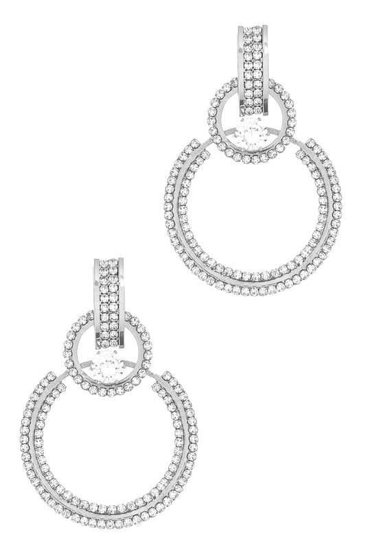 Silver Rhinestone Open Circle Dangle Earrings