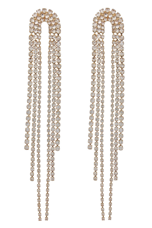 Gold Rhinestone Arch Tassel Earrings