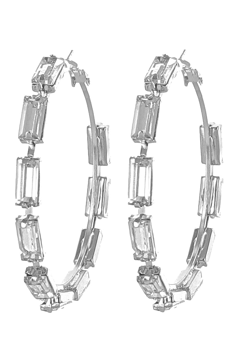 Silver Glass Stones Hoop Earring