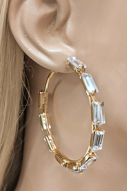 Gold Glass Stone Hoop Earrings