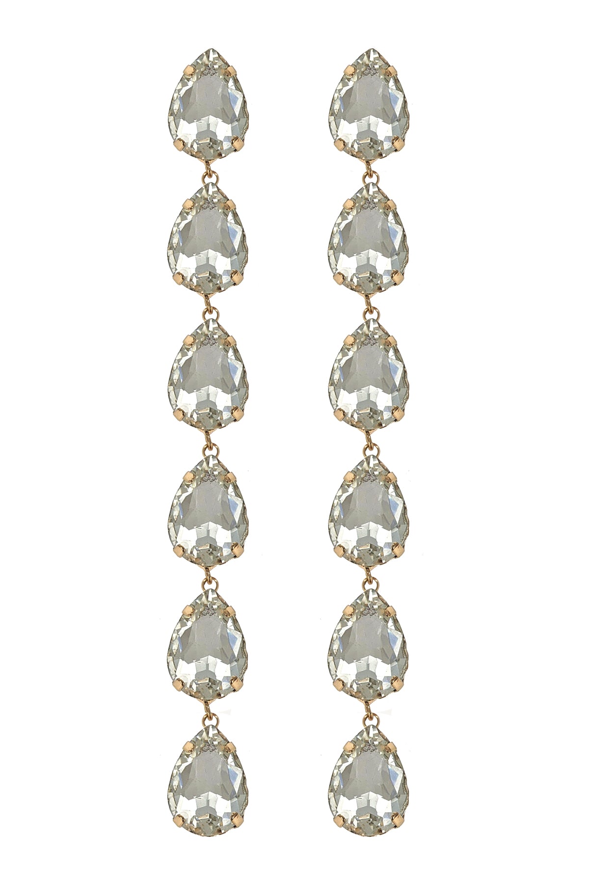 Gold Rhinestone Teardrop Long Dangle Earrings