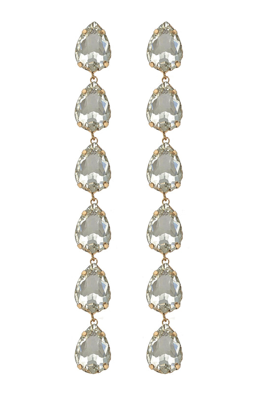 Gold Rhinestone Teardrop Long Dangle Earrings