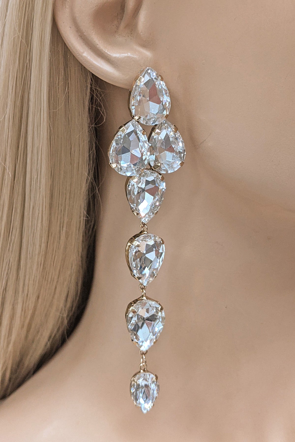 Gold Rhinestone Long Dangle Earrings