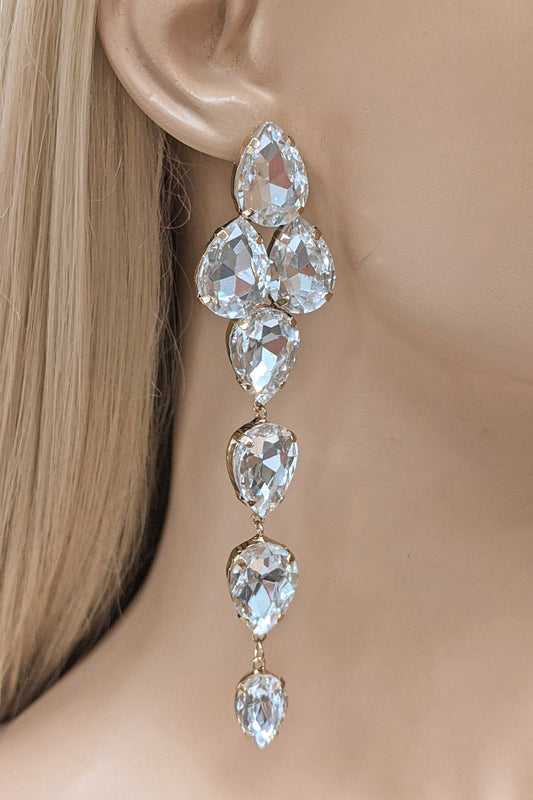 Gold Rhinestone Long Dangle Earrings