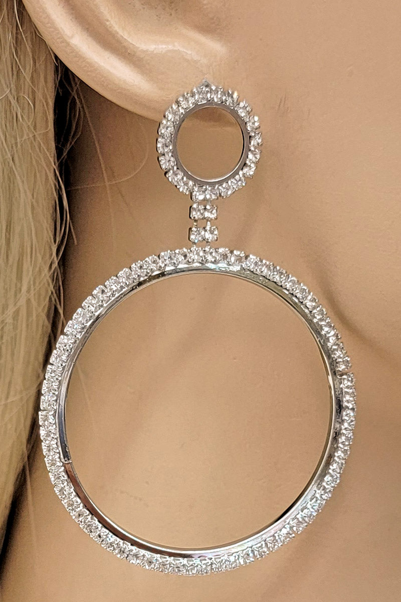 Silver Rhinestone Open Circle Dangle Earrings