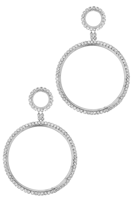 Silver Rhinestone Open Circle Dangle Earrings