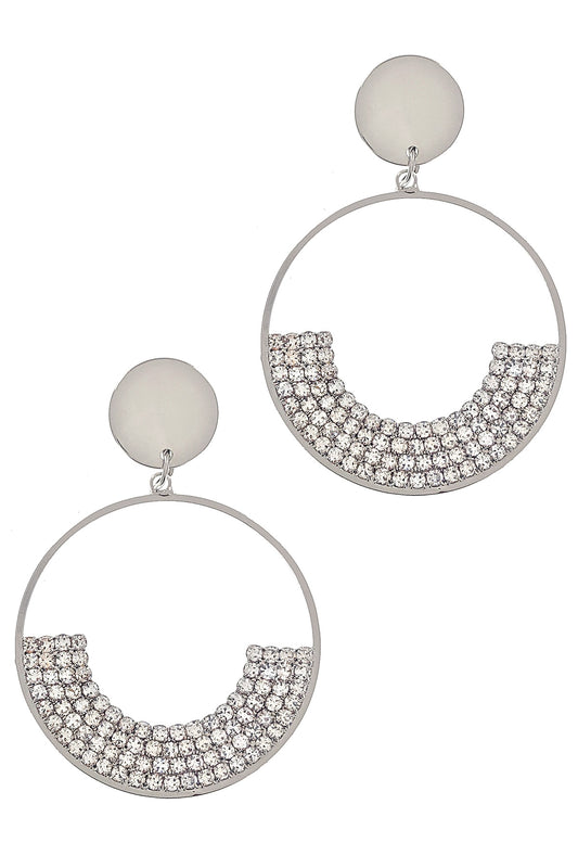 Silver Rhinestone Open Circle Dangle Earrings