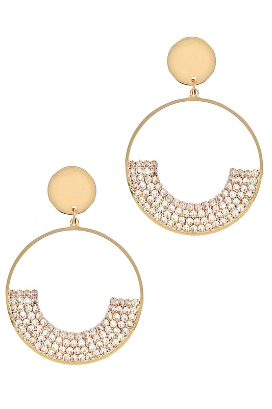 Gold Rhinestone Open Circle Dangle Earrings