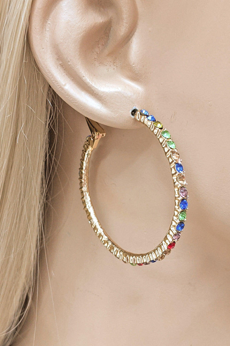 Multi-color Rhinestone Hoop Earrings