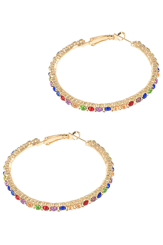 Multi-color Rhinestone Hoop Earrings