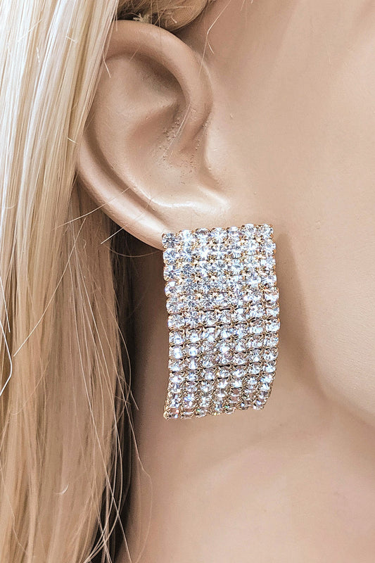 Gold Rhinestone Pave Squared Earrings