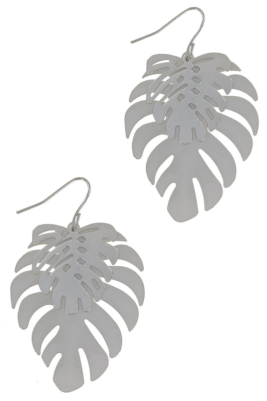 Matte Silver Monstera Double Leaf Earring