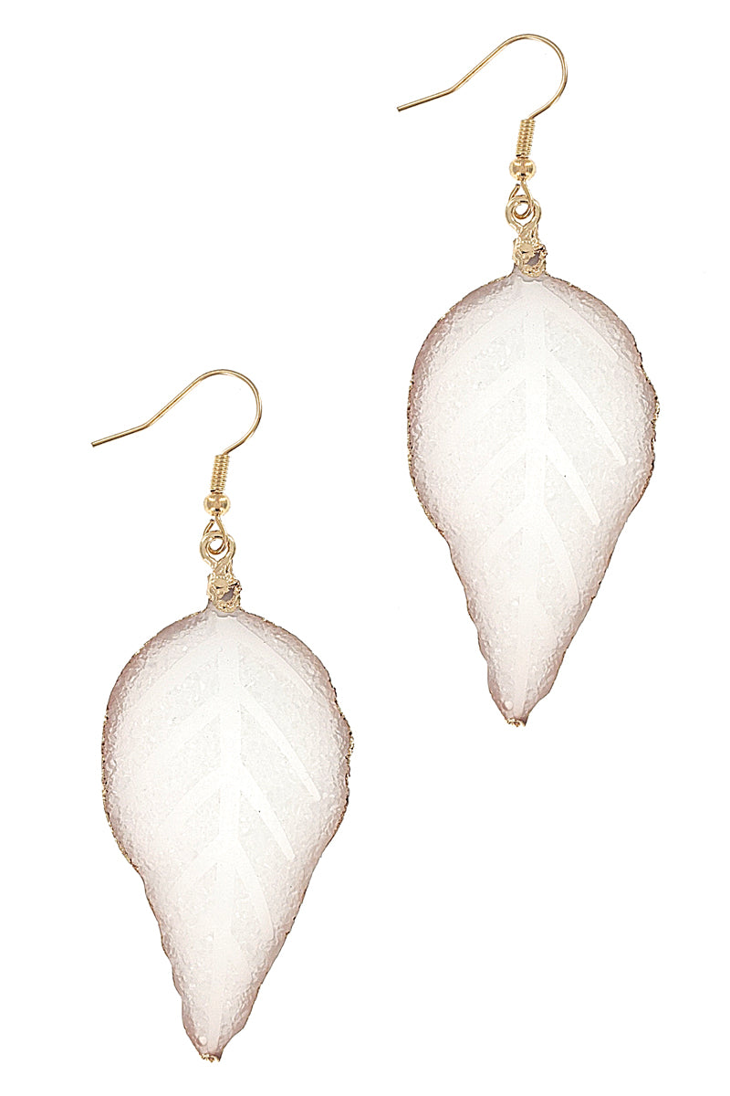 White Druzy Stone Leaf Earrings