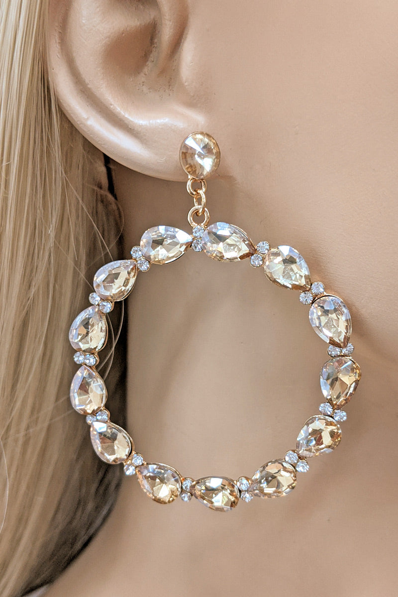 Champagne Rhinestone Dangle Hoop Earrings