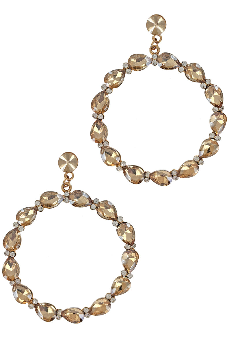 Champagne Rhinestone Dangle Hoop Earrings