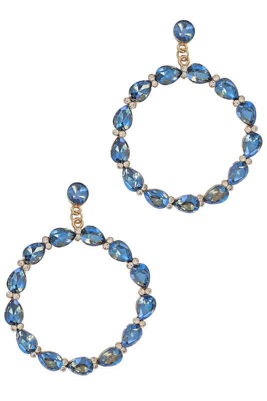 Blue Rhinestone Dangle Hoop Earrings