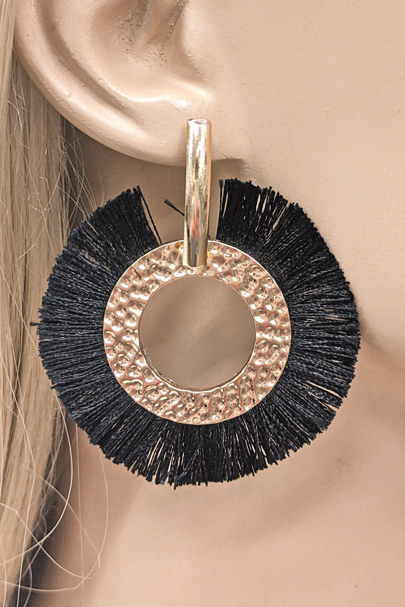 Black Tassel Hoop Earring