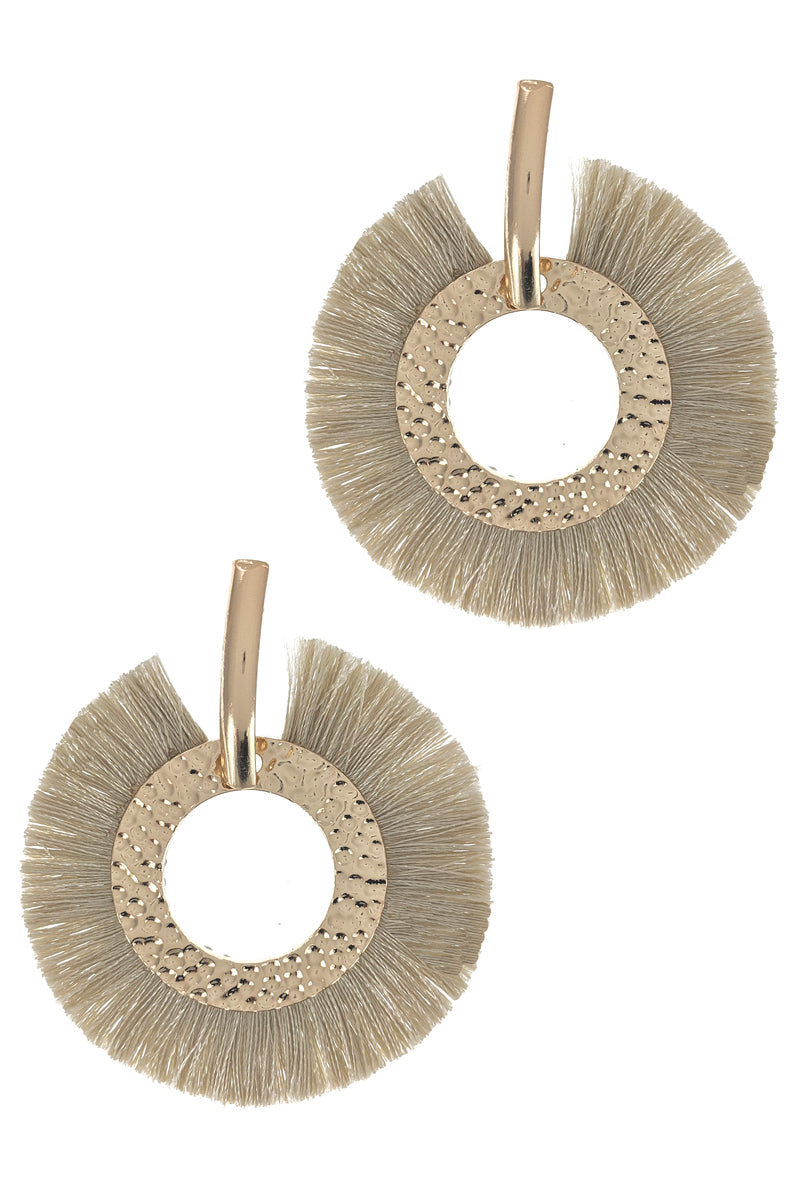 Khaki Tassel Hoop Earring