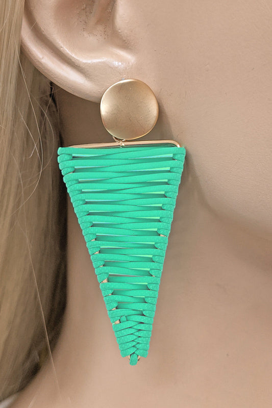 Mint Leather Thread Gold Matte Earrings