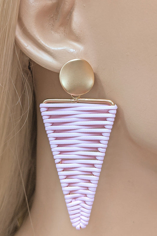 Pink Leather Thread Gold Matte Earrings